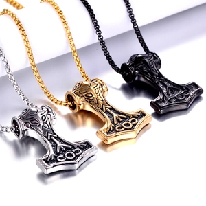 Nordic Viking Thor Mjölnir hammer necklaces in silver gold and black stainless steel