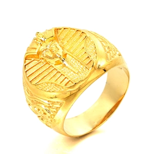 Vintage Ägyptischer Pharao Ring für Herren aus Edelstahl mit goldener Maske Gravur