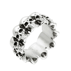Stainless Steel Multiple Skull Ring For Men Gothic Punk Vintage Rock Biker Band Ring Polished Fashion Jewelry Gift