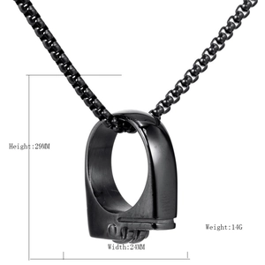 Rugged black stainless steel necklace with heavy pendant, 29mm height, industrial punk style