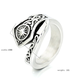 Retro stainless steel sun god ring for men with vintage Viking scroll patterns