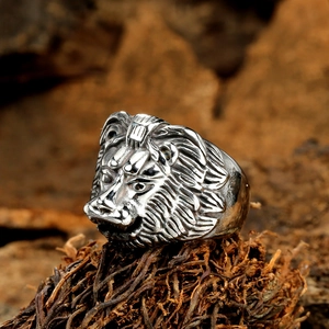 Bague Tête de Lion en Acier Inoxydable 316L Vintage pour Hommes Punk Hip Hop Motif Animal Gravé Bijoux de Motard