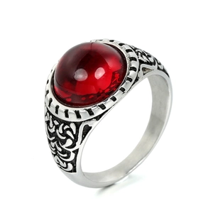 Bague Chevalière Homme Punk Rétro Acier Inoxydable 316L Avec Grand Strass Rouge Bleu Bijoux Gothiques Cadeau