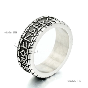 Nordic Viking Rune Stainless Steel Ring For Men Retro Punk Carved Runic Symbols Band Ring Fashion Jewelry Gift