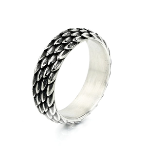 Retro Stainless Steel Dragon Scale Texture Ring For Men Hip Hop Distressed Thumb Ring Antique Silver Tone Geometric Band Jewelry