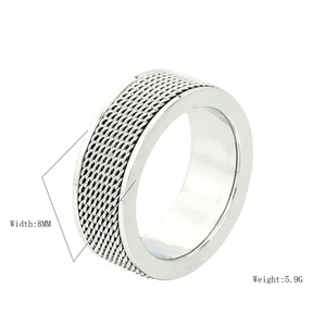 Sleek 8mm stainless steel spinner ring featuring a polished mesh woven texture band