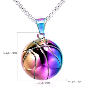 Hip hop style gradient basketball pendant necklace made of durable stainless steel