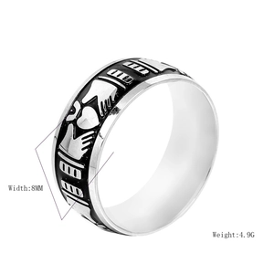 Claddagh style hands holding heart ring in stainless steel with black enamel finish