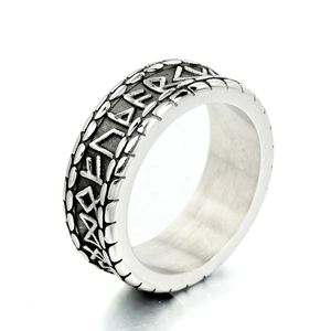 Nordic Viking rune ring for men in vintage punk style made of durable titanium steel