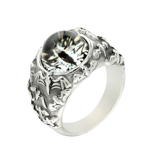 Anello da Uomo in Acciaio Inossidabile Gotico Vintage Rilievo Pipistrello Malocchio Occhio di Drago Punk Biker Gioielli Regalo Halloween