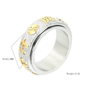 Retro stainless steel spinning ring with Yin Yang Tai Chi pattern and 8mm width