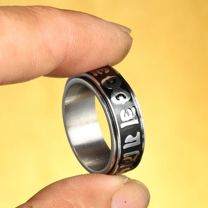 Vintage Edelstahl Drehbarer Ring Für Herren Schwarz Sechs Zeichen Mantra Buddhistischen Spinner Ring 8mm Breite Ethnischen Schmuck