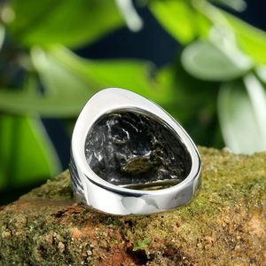 Punk vintage skull silver tone men's stainless steel wide ring with retro texture
