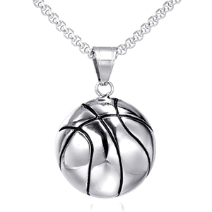 Hip hop silver basketball pendant necklace with detailed texture and thick link chain