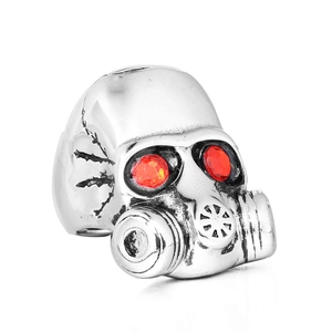 Vintage Punk Stainless Steel Skull Gas Mask Ring With Red Blue Rhinestones Gothic Industrial Style Men Fashion Jewelry Finger Ring