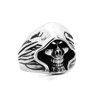 Men's Vintage Stainless Steel Skull Ring Punk Gothic Grim Reaper Head Ring Retro Biker Jewelry For Men Party Gift