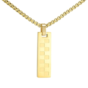Collana minimalista in acciaio inossidabile dorato con pendente rettangolare a scacchi