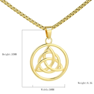 Gold stainless steel Trinity Celtic knot round pendant necklace with box chain for men