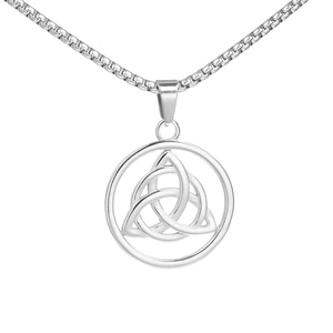 Celtic Triquetra knot circular pendant necklace in polished silver stainless steel