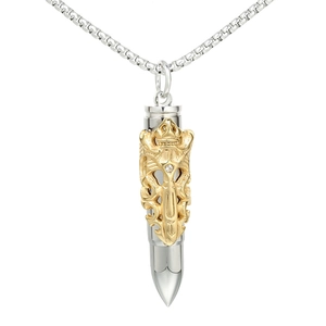 Collier homme en acier titane avec pendentif balle et motif épée de dragon dorée