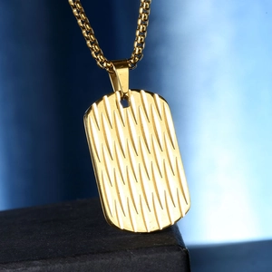 Stainless Steel Water Ripple Geometric Dog Tag Pendant Necklace For Men Industrial Style Box Chain Jewelry Fashion Gift