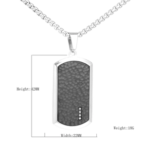 Men's hammer textured black dog tag pendant necklace with stones and size dimensions