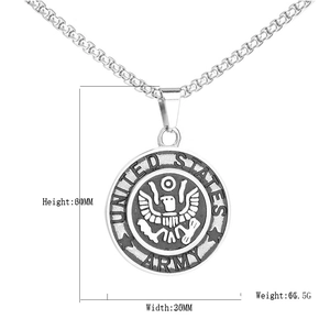 Silver US Army eagle spinning pendant necklace made of durable stainless steel