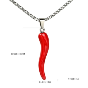 Gold-plated chili pepper pendant necklace in titanium steel with measurement indicators