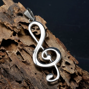 Polished stainless steel G-clef music note pendant necklace for men and women in punk style
