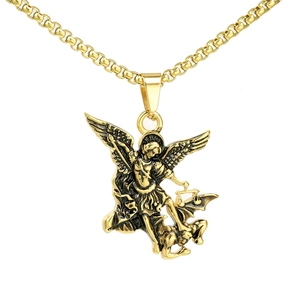 Vintage Erzengel St Michael Medaille Anhänger Halskette Edelstahl Religiöser Schutz Amulett Gothic Schmuck Für Herren Damen