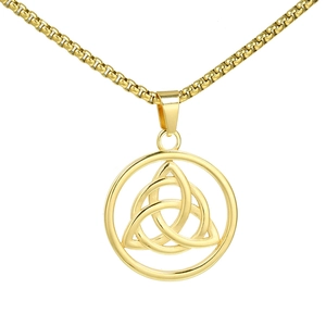 Celtic Knot Triquetra Round Pendant Necklace For Men Vintage 316 Stainless Steel Geometric Circle Charm Jewelry No Fade Necklace
