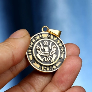 Golden United States Army eagle pendant necklace with black matte background