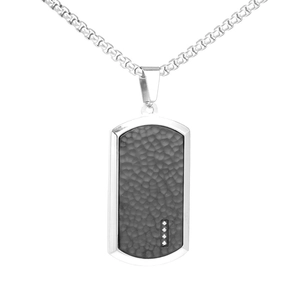 Men Stainless Steel Hammered Dog Tag Pendant Only Without Chain Rhinestone Inlaid Geometric Fashion Jewelry Accessory