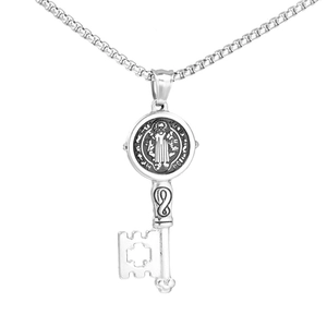 Vintage Stainless Steel St Benedict Medal Key Pendant Only Religious Cross Infinity Symbol Jewelry For Men Women Vintage Steel Gold Color