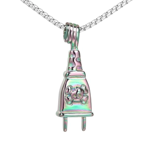 Collana vintage da uomo con ciondolo a spina teschio arcobaleno e catena box argento