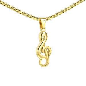 Collier avec pendentif clé de sol doré et chaîne à maillons carrés pour mélomanes