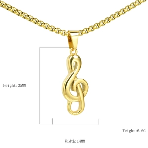 Collier avec pendentif note de musique dorée serti de cristaux et chaîne box pour femme et homme