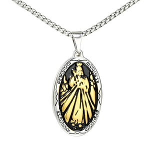 Vintage Religious Virgin Mary Stainless Steel Pendant For Men Women Retro Two Tone Engraved Sacred Relief Pendant Only No Chain