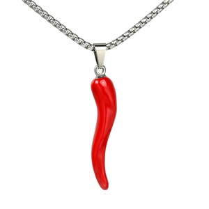 Stainless Steel Red Chili Pendant Necklace For Men Women Gold Plated Enamel Chili Cornicello Charm Italian Horn Jewelry