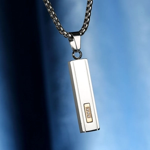 Titanium steel bar pendant necklace for men with three cubic zirconia stones