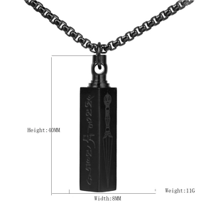 Pendentif bouteille de parfum en acier noir, hauteur 40mm et largeur 8mm avec chaîne