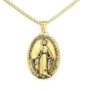 Retro Edelstahl Wundertätige Medaille Jungfrau Maria Oval Relief Religiöser Anhänger Katholischer Schmuck Für Damen Herren