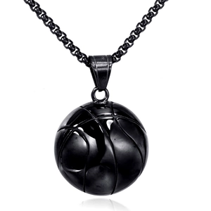 Hip-Hop Basketball-Anhänger Halskette aus poliertem schwarzem Edelstahl mit Box-Kette