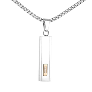Hip Hop Stainless Steel Rectangular Column Pendant Only Without Chain For Men Rhinestone Inlay Geometric Jewelry Accessory