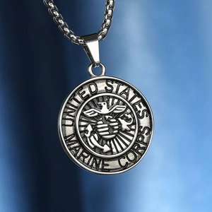 Vintage Titanium Steel US Marine Corps EGA Logo Round Pendant Necklace For Men United States Marine Corps Jewelry Gift