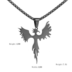 Titanium steel phoenix totem pendant necklace with square pearl chain for men and women