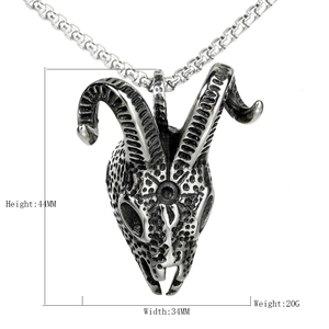 Gothic Ziegenkopf Totem Halskette aus Vintage Edelstahl mit schwerer Vierkantkette