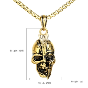 Men's hip hop skull pendant necklace in gold finish with vintage punk style chain