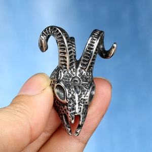Vintage Gothic Edelstahl Ziegenkopf Totenkopf Anhänger Halskette Für Herren Retro Baphomet Totem Punk Schmuck Geschenk