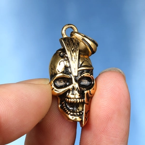 Men's hip hop skull pendant necklace with mohawk design in antique gold finish